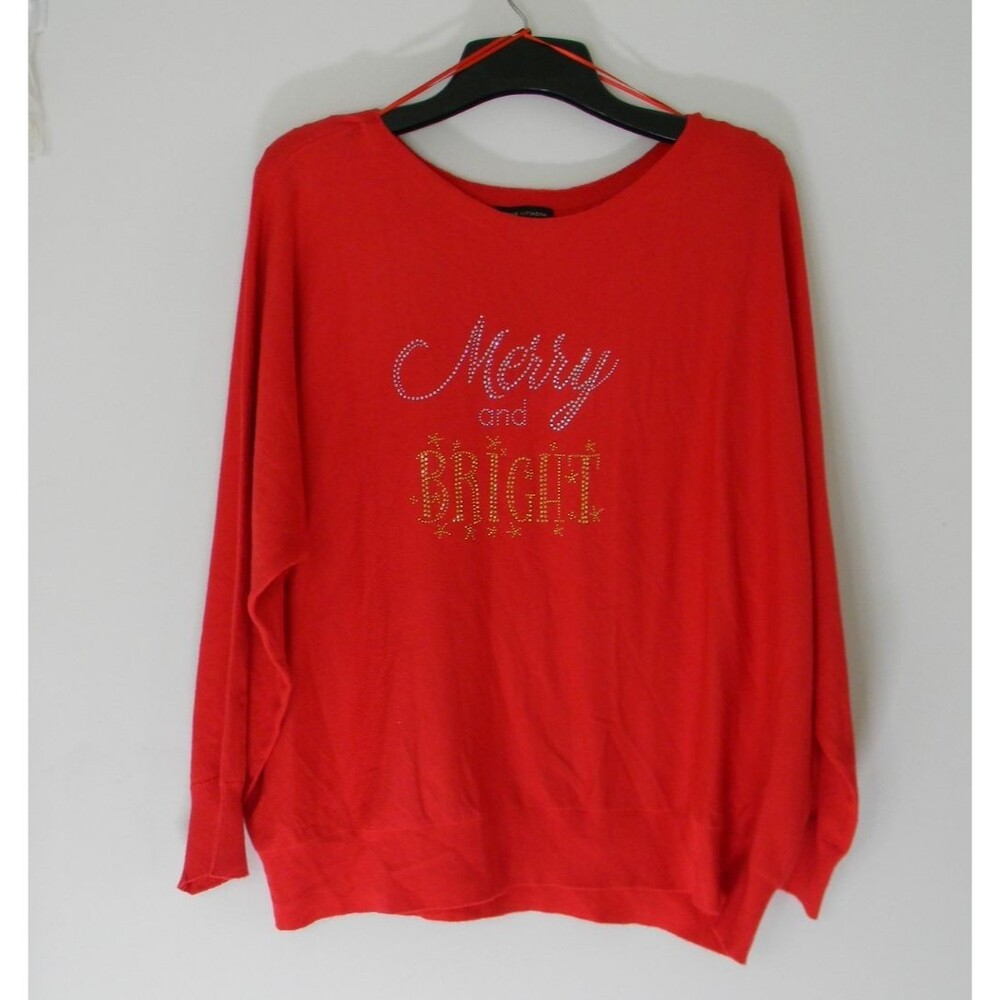 Adrienne Vittadini Red Christmas Holiday Sweater Size 3x Merry & Bright NWT